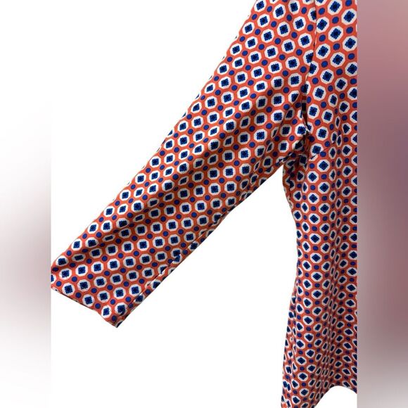 TALBOTS Women’s Tunic Button Up 3/4 Sleeves Orange Blue Multi Geo Print Medium - Picture 4 of 6